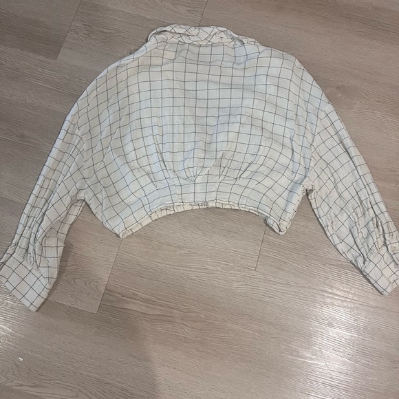 Zara Plaid Cropped Wrap Collar Top Size Large - Picture 12 of 14